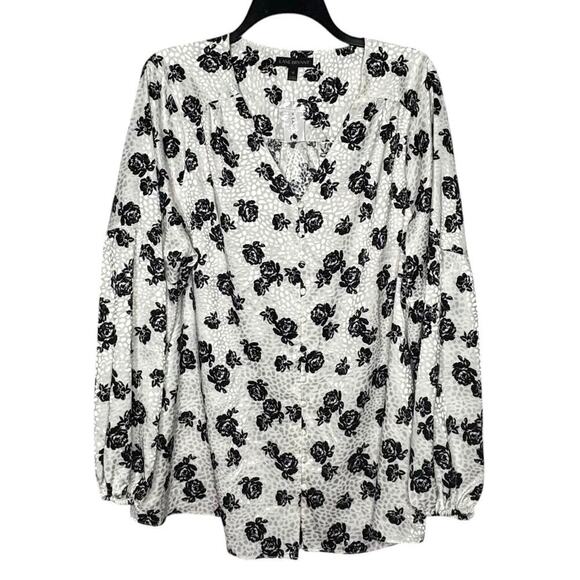 Lane Bryant Satin Floral Rose Full Sleeves Girly Romantic Top Blouse Size 16 New - Picture 1 of 13